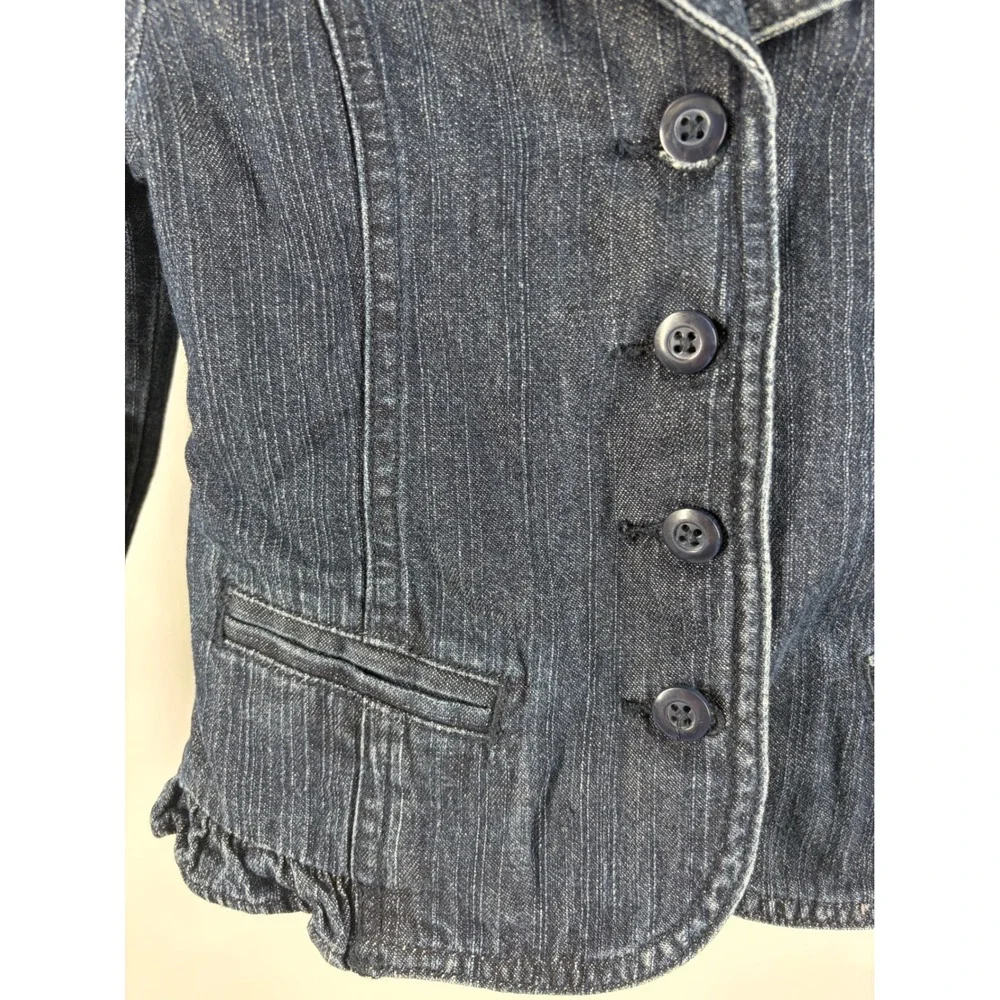 Vintage Gymboree Girls Dark Wash Denim Floral Embroidered Ruffle Jacket